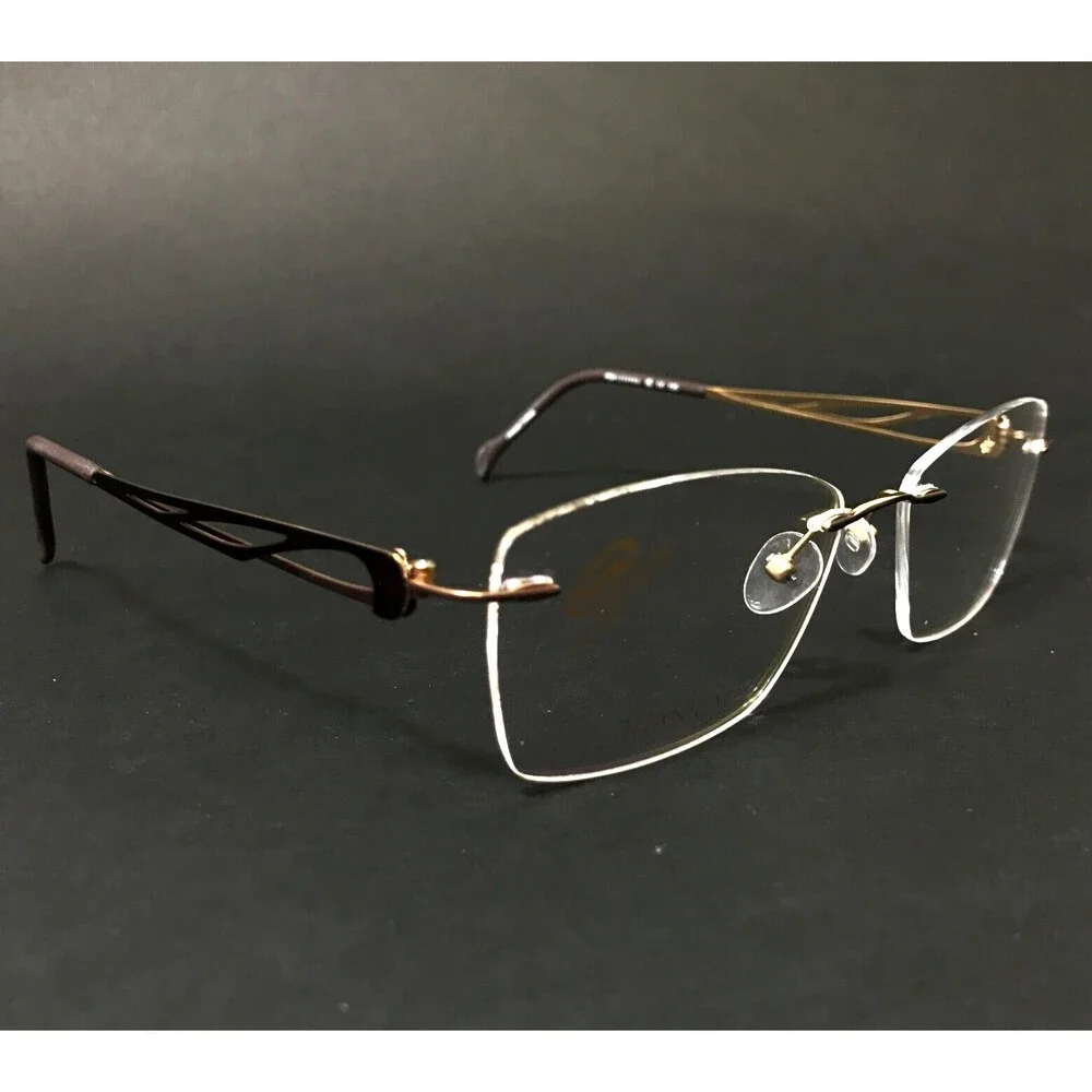 Stepper Eyeglasses Frames SI-95219 F011 Brown Gold Square Rimless 53-16-135